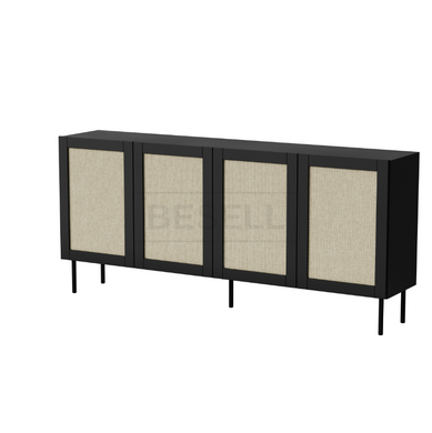 Комод JUTA 200 4D 200x40 Cama Черный / Ротанг реальная фотография