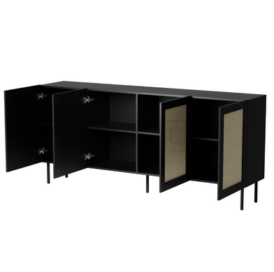 Комод JUTA 200 4D 200x40 Cama Черный / Ротанг реальная фотография