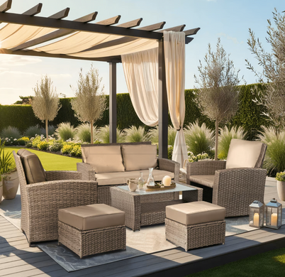Комплект садових меблів MEBEL ELITE FLORYDA (диван + 2 крісла + 2 пуфа + столик) Бежевий