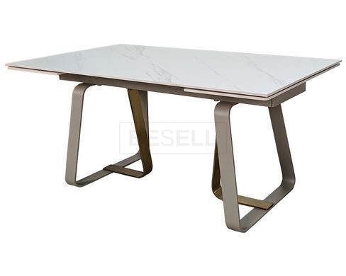 Стол BIANCO LUXE Intarsio Керамика 160(240)*90 белый мат/белый+золото реальная фотография