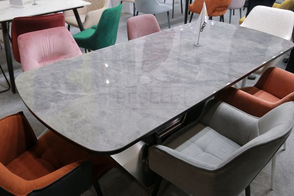 Стол Обеденный GUSTAF CERAMIC Bora Grey Glossy Bjorn 160(200)х90 Серый Эффект Мрамора реальная фотография