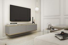 Тумба под телевизор навесная Perfect Home Оро/Oro 2-дверная RTV135 MDF Серый реальная фотография