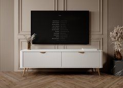 Тумба под телевизор Perfect Home Ланте/Lante 2-дверная с золотыми ножками 2D/163 Белый реальная фотография