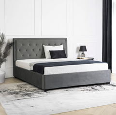 Ліжко двоспальне оксамитове MEBEL ELITE CROS Velvet 160x200 см Темно сірий жива фотографія