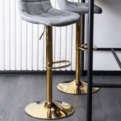 Барный стул бархатный MEBEL ELITE ARCOS Velvet серый / золотой реальная фотография