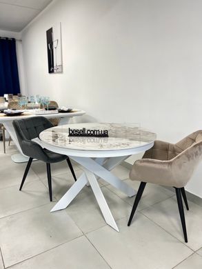 Стол раскладной MOON PANDORA Concepto 110(140)x110 Керамика Глянец Белый / Серый реальная фотография