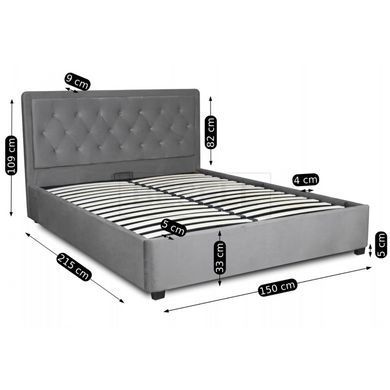 Кровать двуспальная бархатная MEBEL ELITE CROS Velvet 140x200 см Темно Серый реальная фотография