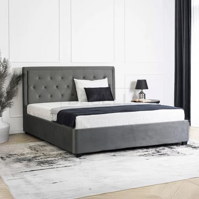 Кровать двуспальная бархатная MEBEL ELITE CROS Velvet 140x200 см Темно Серый реальная фотография