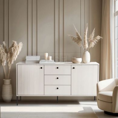Комод 2-дверний MEBEL ELITE SOFT 154 см кашемір рифлений жива фотографія