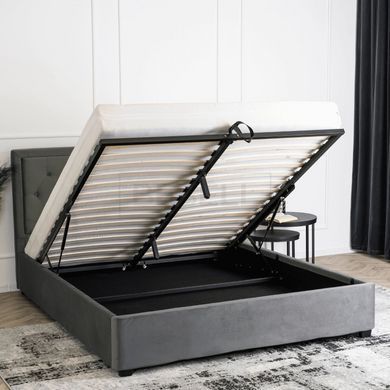 Кровать двуспальная бархатная MEBEL ELITE CROS Velvet 140x200 см Темно Серый реальная фотография