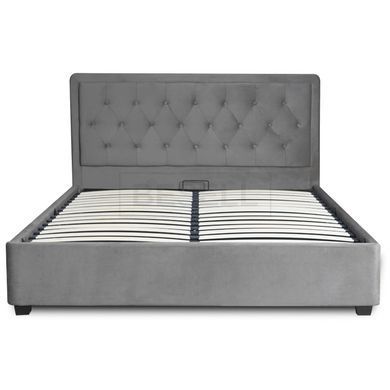 Кровать двуспальная бархатная MEBEL ELITE CROS Velvet 140x200 см Темно Серый реальная фотография