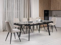 Керамический стол TM-98 Vetro 150(210)х90 бьянко карарра грей + черный реальная фотография