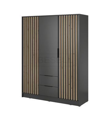 Шкаф для одежды Perfect Home Нелли / Nelly 3D 3-дверный Графит/дуб артизан реальная фотография