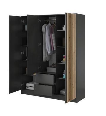 Шкаф для одежды Perfect Home Нелли / Nelly 3D 3-дверный Графит/дуб артизан реальная фотография