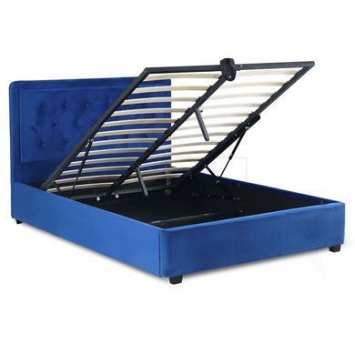 Кровать двуспальная бархатная MEBEL ELITE CROS Velvet 140x200 см Синий реальная фотография