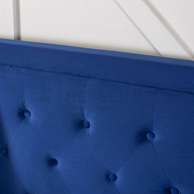 Кровать двуспальная бархатная MEBEL ELITE CROS Velvet 140x200 см Синий реальная фотография