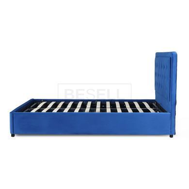 Кровать двуспальная бархатная MEBEL ELITE CROS Velvet 140x200 см Синий реальная фотография