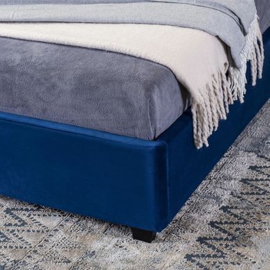 Кровать двуспальная бархатная MEBEL ELITE CROS Velvet 140x200 см Синий реальная фотография