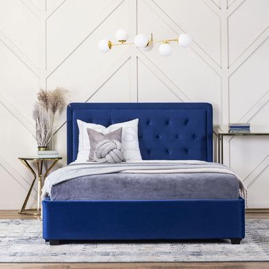 Кровать двуспальная бархатная MEBEL ELITE CROS Velvet 140x200 см Синий реальная фотография