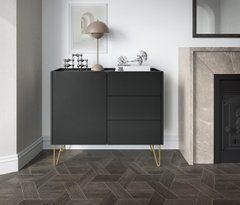 Комод Perfect Home Гармоны / Harmony 1-дверный с 3 ящиками и золотыми ножками KSZ97 Черный/черный мрамор роял реальная фотография