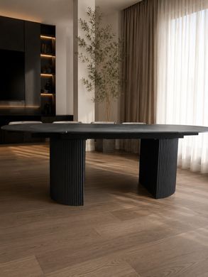 Стол Овальный Cavalli Итальянская Керамика 180(240)х100 Серый Черный реальная фотография