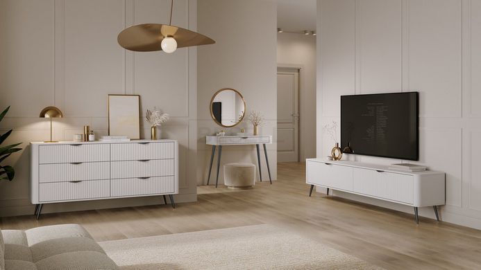 Тумба под телевизор Perfect Home Ланте/Lante 2-дверная с черными ножками 2D/200 Белый реальная фотография