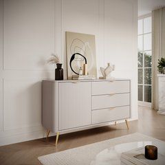Комод Perfect Home Ланте/Lante 1-дверный с 3 ящиками и золотыми ножками 1D3S/138 Беж реальная фотография