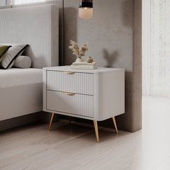Тумба приліжкова Perfect Home Ланте / Lante з 2 шухлядами і золотими ніжками 2S Білий жива фотографія