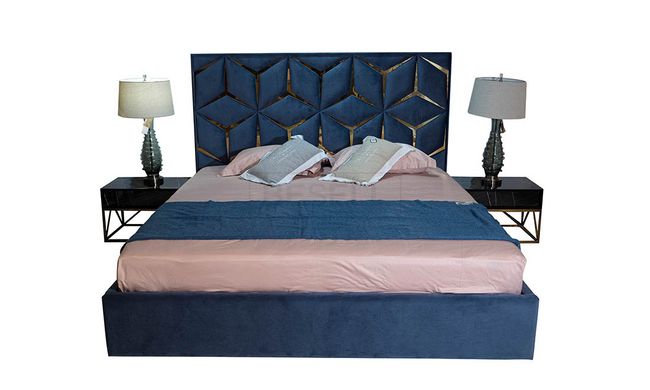 Кровать КРИСТАЛ Prestol 180x200 Серо-синий велюр реальная фотография