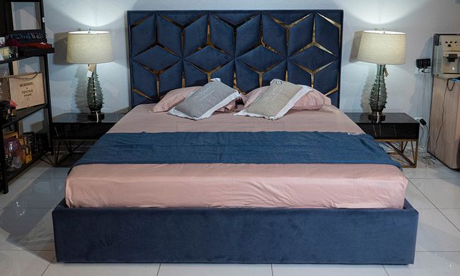 Кровать КРИСТАЛ Prestol 180x200 Серо-синий велюр реальная фотография