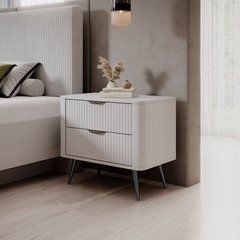 Тумба приліжкова Perfect Home Ланте / Lante з 2 шухлядами і чорними ніжками 2S Білий жива фотографія