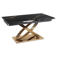 Раскладной стол  IBIZA  Mebel Elite 160(240)х90  Черный мрамор/золото реальная фотография