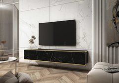 Тумба под телевизор навесная Perfect Home Оро/Oro 3-дверная RTV175 Черный мрамор роял реальная фотография