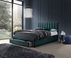 Кровать двуспальная HALMAR GRACE 140х200 см с ящиками зеленый велюр реальная фотография