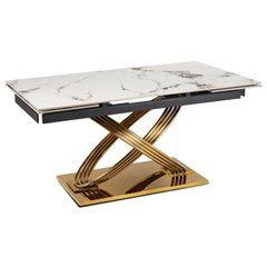 Раскладной стол  IBIZA  Mebel Elite 160(240)х90 Белый мрамор/золото реальная фотография