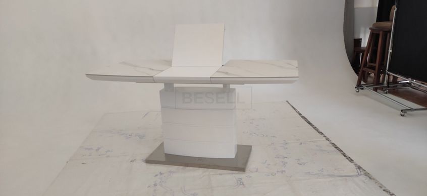 Стол раскладной TML-850 VETRO 110(150)x70 Белый Мрамор реальная фотография