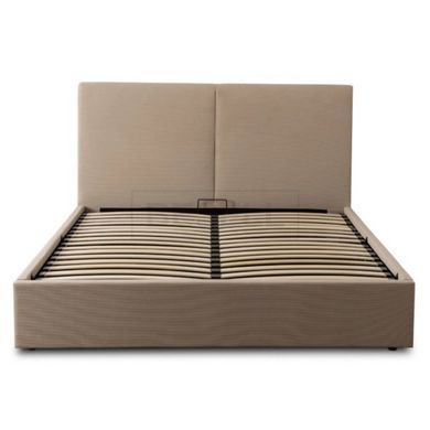 Ліжко MARSYLIA Mebel Elite 180x200  вельветове бежеве з контейнером жива фотографія