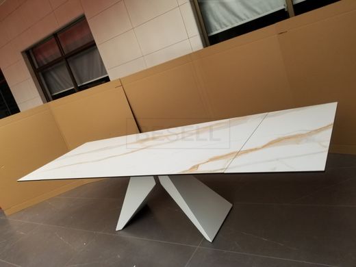 Стол Обеденный SAPPHIRE GOLD MARBLE Concepto 200(300)x100 Белый/Белый реальная фотография