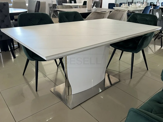 Стіл розкладний DETROIT CERAMIC Intarsio 140(180)x80 Білий Ефект Мармуру жива фотографія