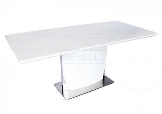 Стол раскладной DETROIT CERAMIC Intarsio 140(180)x80 Белый Эффект Мрамора реальная фотография