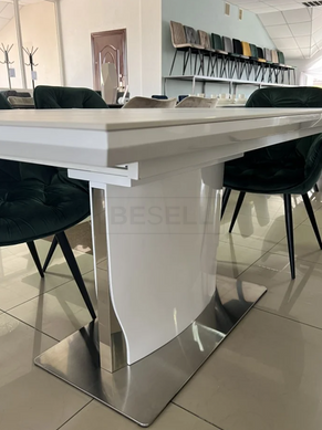 Стіл розкладний DETROIT CERAMIC Intarsio 160(200)x90 Білий Ефект Мармуру жива фотографія