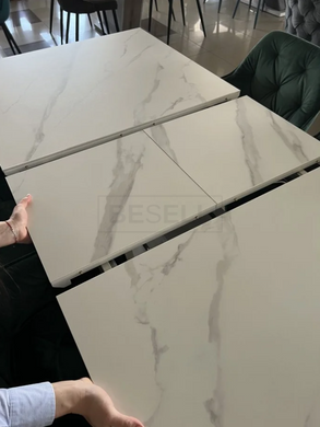Стіл розкладний DETROIT CERAMIC Intarsio 160(200)x90 Білий Ефект Мармуру жива фотографія