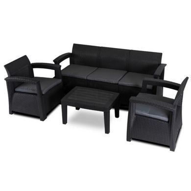 Набор садовой мебели MEBEL ELITE BRANDON (диван + 2 кресла + столик) Темно-серый