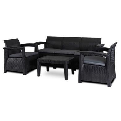 Набор садовой мебели MEBEL ELITE BRANDON (диван + 2 кресла + столик) Темно-серый