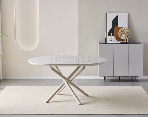 Стол Обеденный LUNAR R CERAMIC Carmen LG Matt +Sahara leg Bjorn 105(145)х105  Беж реальная фотография