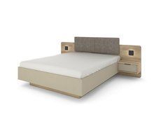 Кровать (каркас) Perfect Home Летто / Letto 160 двуспальная с прикроватными тумбами и подсветкой Дуб терра темный/серый каменный реальная фотография