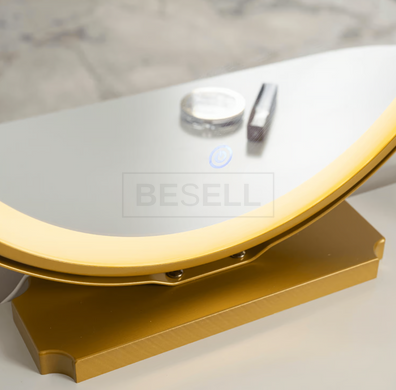 Туалетный столик с пуфом и подсветкой VITA Mebel Elite бежевый/золотой реальная фотография