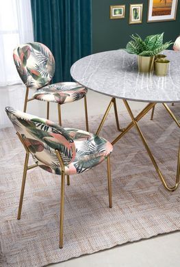 Стол кухонный HALMAR BONELLO 120x120 пепельный мрамор / золото реальная фотография
