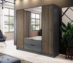 Шкаф для одежды Perfect Home Нелли / Nelly 4D 4-дверный с зеркалом Графит/дуб артизан реальная фотография