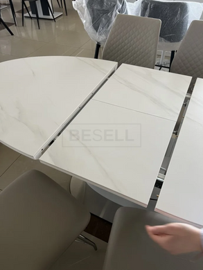 Стіл розкладний SANREMO CERAMIC Intarsio 160(200)x90 Білий Ефект Мармуру жива фотографія